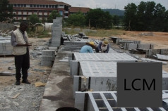 Panel casting yard with moulds set out on prepared beds